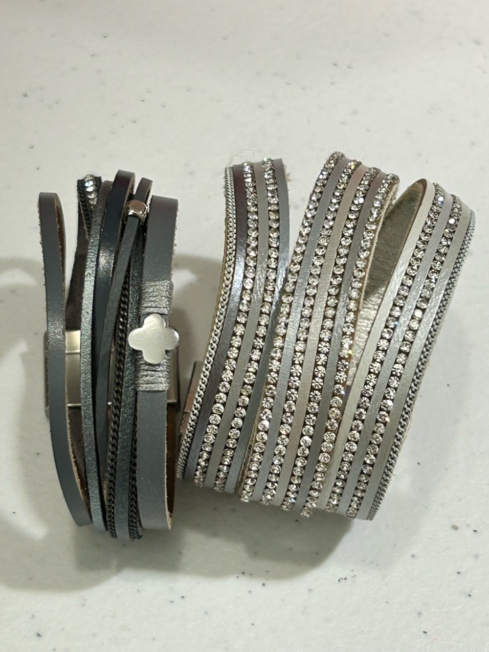 Multi-Row Gray Rhinestone Wrap Bracelet - Women's Jewelry